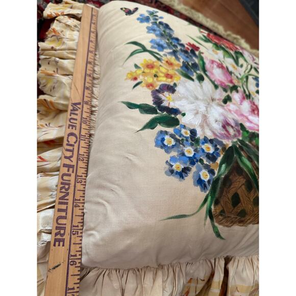Vintage Silk Victorian Pillow Hand Painted ruffled yellow Dawn filled READ - Picture 13 of 16